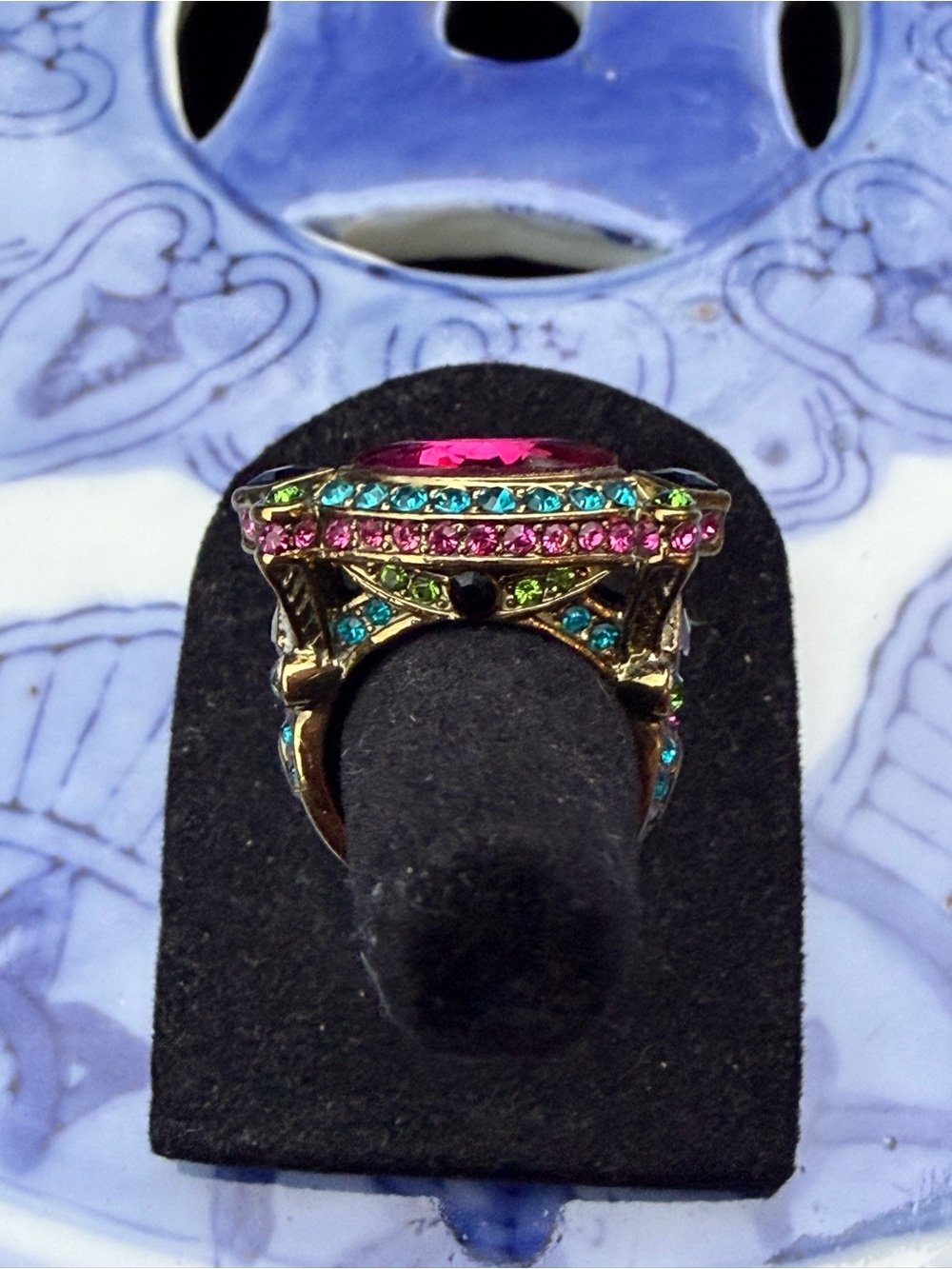 Heidi Daus Fuchsia Marquise Multicolor Crystal Statement Cocktail Ring. *Size 7 - Picture 3 of 8